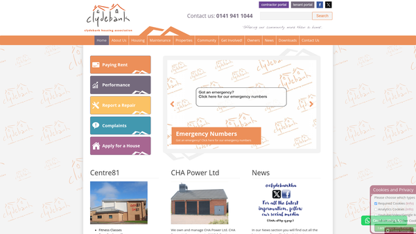 Screenshot of the Clydebank Housing Association Limited website