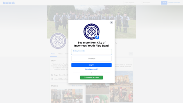 Screenshot of the The City of Inverness Youth Pipe Band website