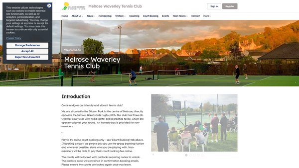 Screenshot of the Melrose Waverley Tennis Club website