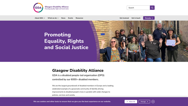 Screenshot of the Glasgow Disability Alliance website