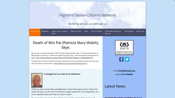 Screenshot of the Highland Senior Citizens Network website