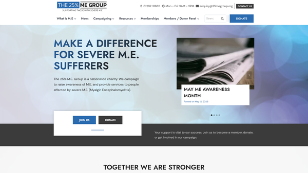 Screenshot of the 25% M.E. Group website