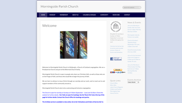 Screenshot of the Morningside Parish Church of Scotland, Edinburgh website