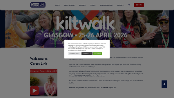 Screenshot of the Carers Link East Dunbartonshire website