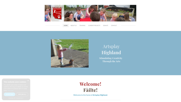 Screenshot of the Artsplay Highland website