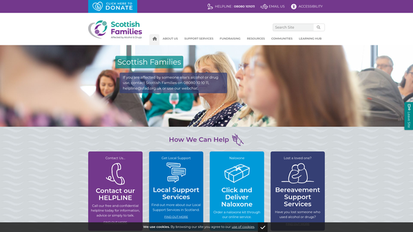 Screenshot of the Scottish Families Affected by Alcohol and Drugs website