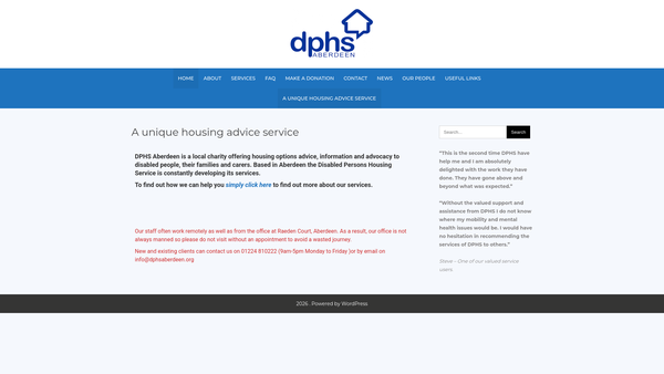 Screenshot of the Disabled Persons Housing Service (Aberdeen City) website