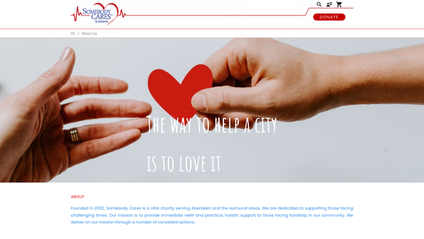 Screenshot of the Somebody Cares SCIO website