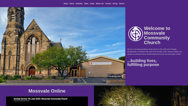 Screenshot of the Mossvale Community Church website