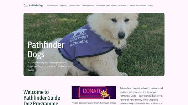 Screenshot of the Pathfinder Guide Dog Programme website