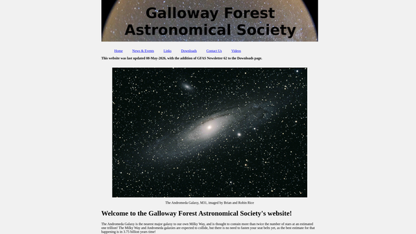 Screenshot of the Galloway Forest Astronomical Society website