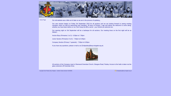Screenshot of the 22nd Paisley Company Boys Brigade website