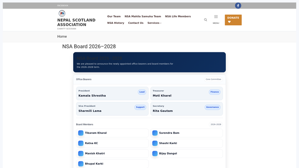 Screenshot of the Nepal Scotland Association website