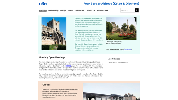 Screenshot of the Four Border Abbeys University Of The Third Age - U3a website