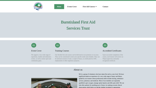Screenshot of the Burntisland First Aid Services Trust website