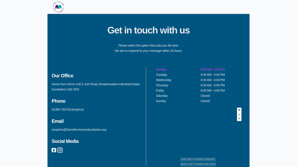 Screenshot of the Home From Home (Scotland) Limited website