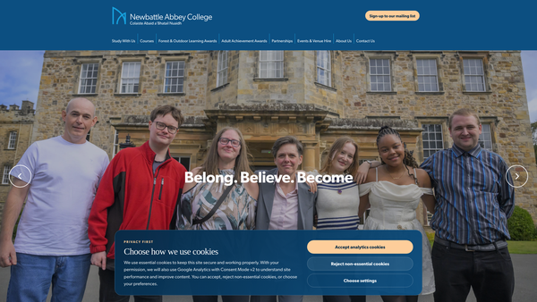 Screenshot of the Newbattle Abbey College website