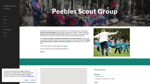 Screenshot of the Peebles Scout Group website