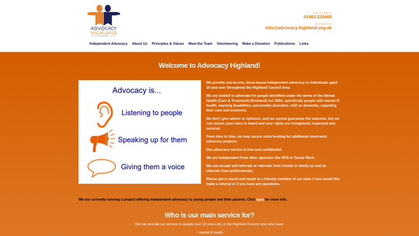Screenshot of the Advocacy Highland website