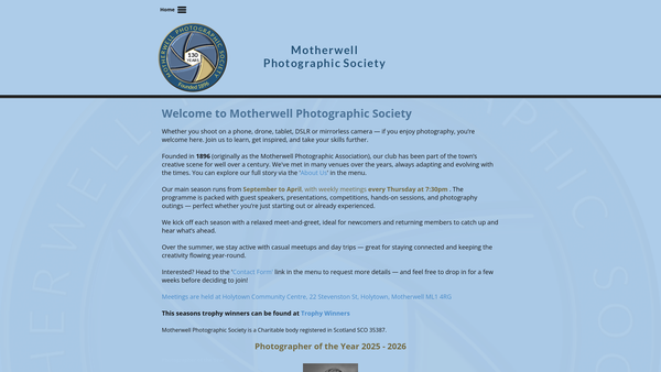 Screenshot of the Motherwell Photographic Society website