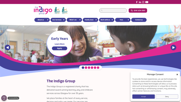 Screenshot of the The Indigo Childcare Group website