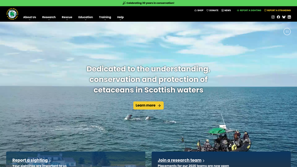 Screenshot of the Cetacean Research & Rescue Unit (Crru) website