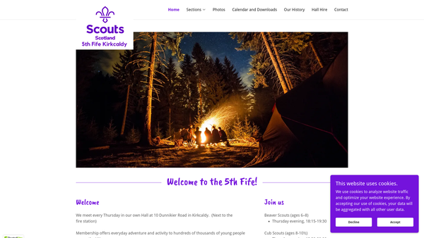 Screenshot of the 5th Fife Scout Group website