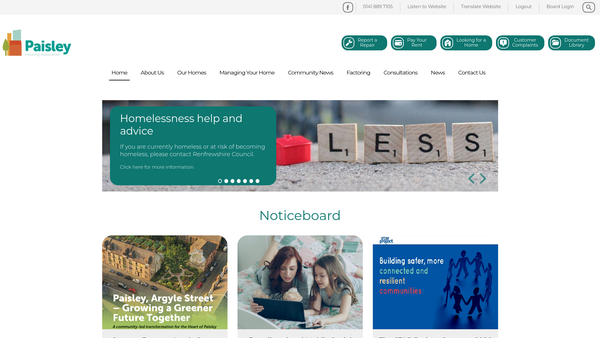 Screenshot of the Paisley Housing Association Limited website