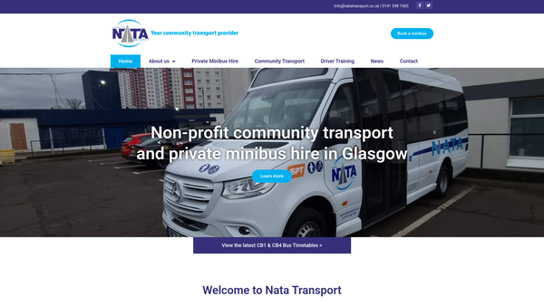 Screenshot of the North Area Transport Association website