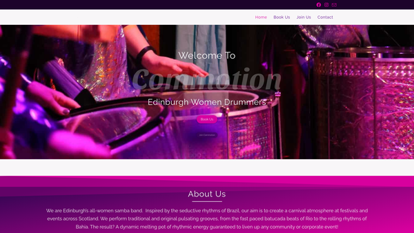 Screenshot of the Commotion Women Drummers website