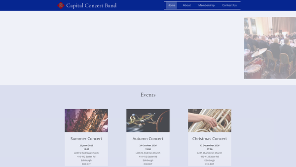 Screenshot of the Capital Concert Band website