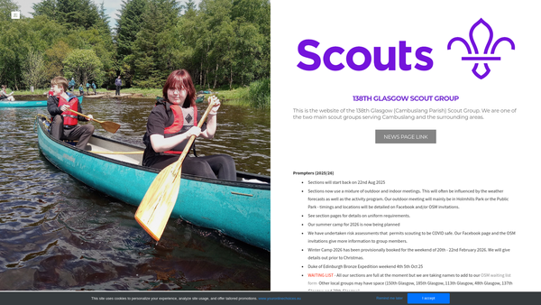 Screenshot of the 138th Scout Group Cambuslang website