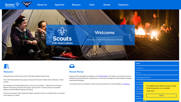 Screenshot of the 17th West Lothian Scout Group website