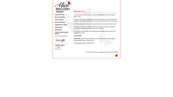 Screenshot of the Alice Mccosh Trust website