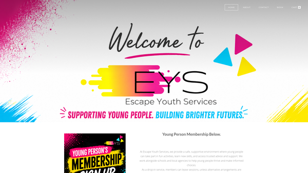 Screenshot of the Escape Youth Services website
