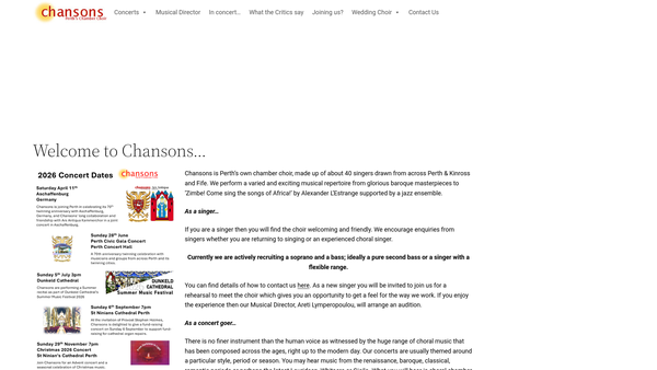 Screenshot of the Chansons website