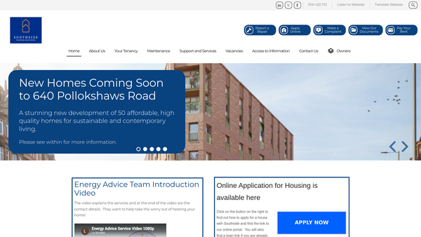 Screenshot of the Southside Housing Association Limited website