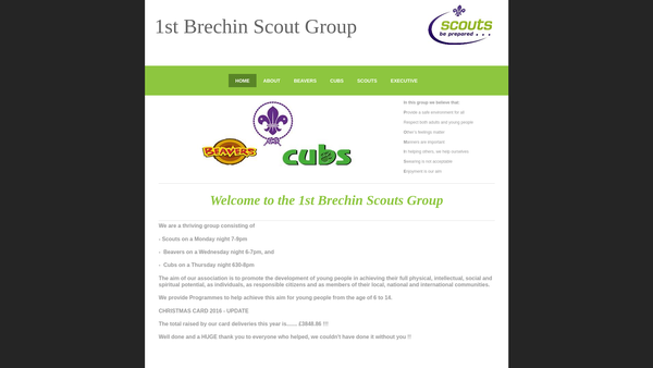 Screenshot of the 1st Brechin/9th Angus Scout Group website