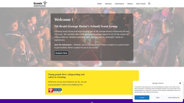 Screenshot of the 7th Braid Edinburgh (George Heriot's School) Scout Group website