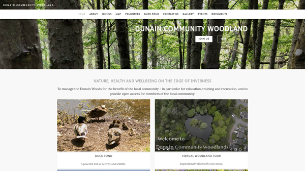 Screenshot of the Dunain Community Woods (SCIO) website