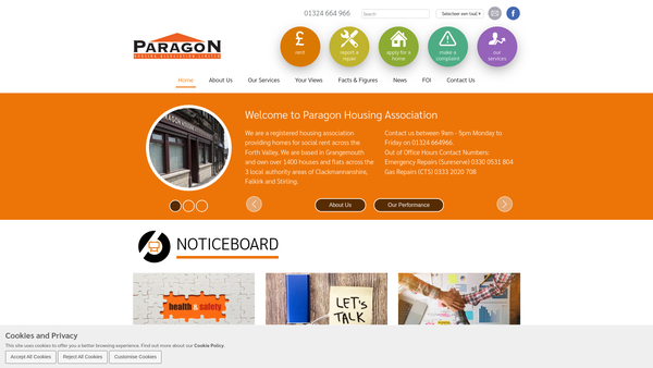 Screenshot of the Paragon Housing Association Limited website