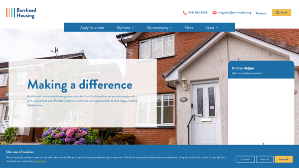 Screenshot of the Barrhead Housing Association Limited website