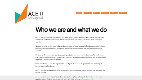 Screenshot of the ACE IT Scotland SCIO website