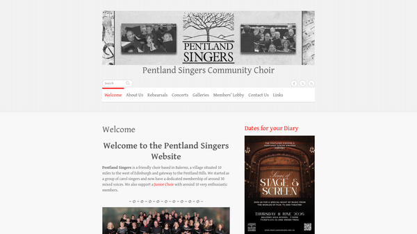 Screenshot of the Pentland Singers website