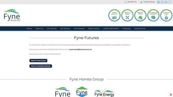 Screenshot of the Fyne Futures website