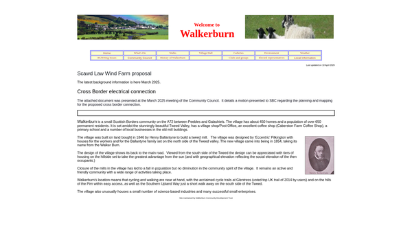 Screenshot of the Walkerburn Community Development Trust website