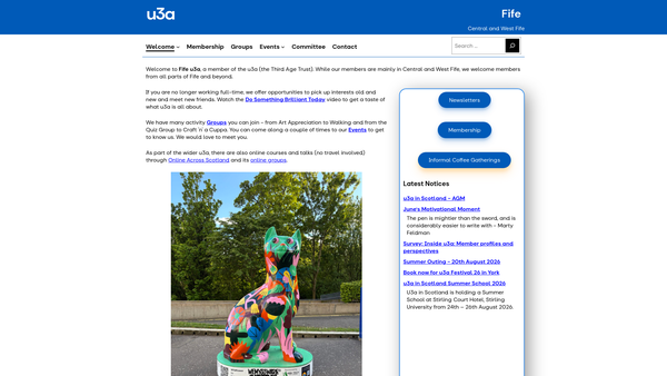 Screenshot of the Fife u3a website
