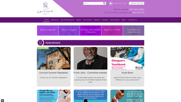 Screenshot of the Cernach Housing Association Limited website