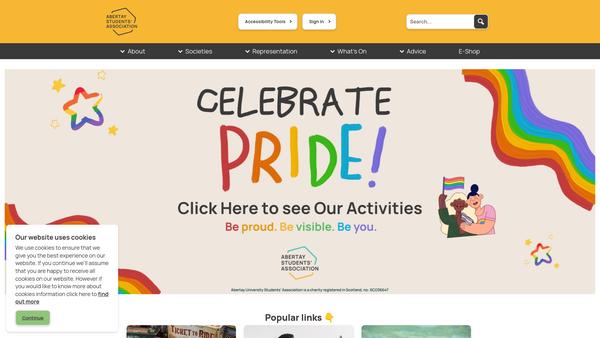 Screenshot of the Abertay University Students’ Association website