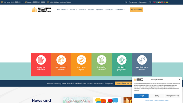 Screenshot of the Shettleston Housing Association Limited website